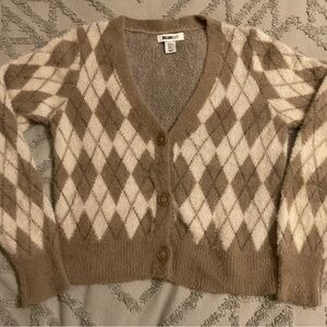 William Rast Argyle Cardigan - Brown and White